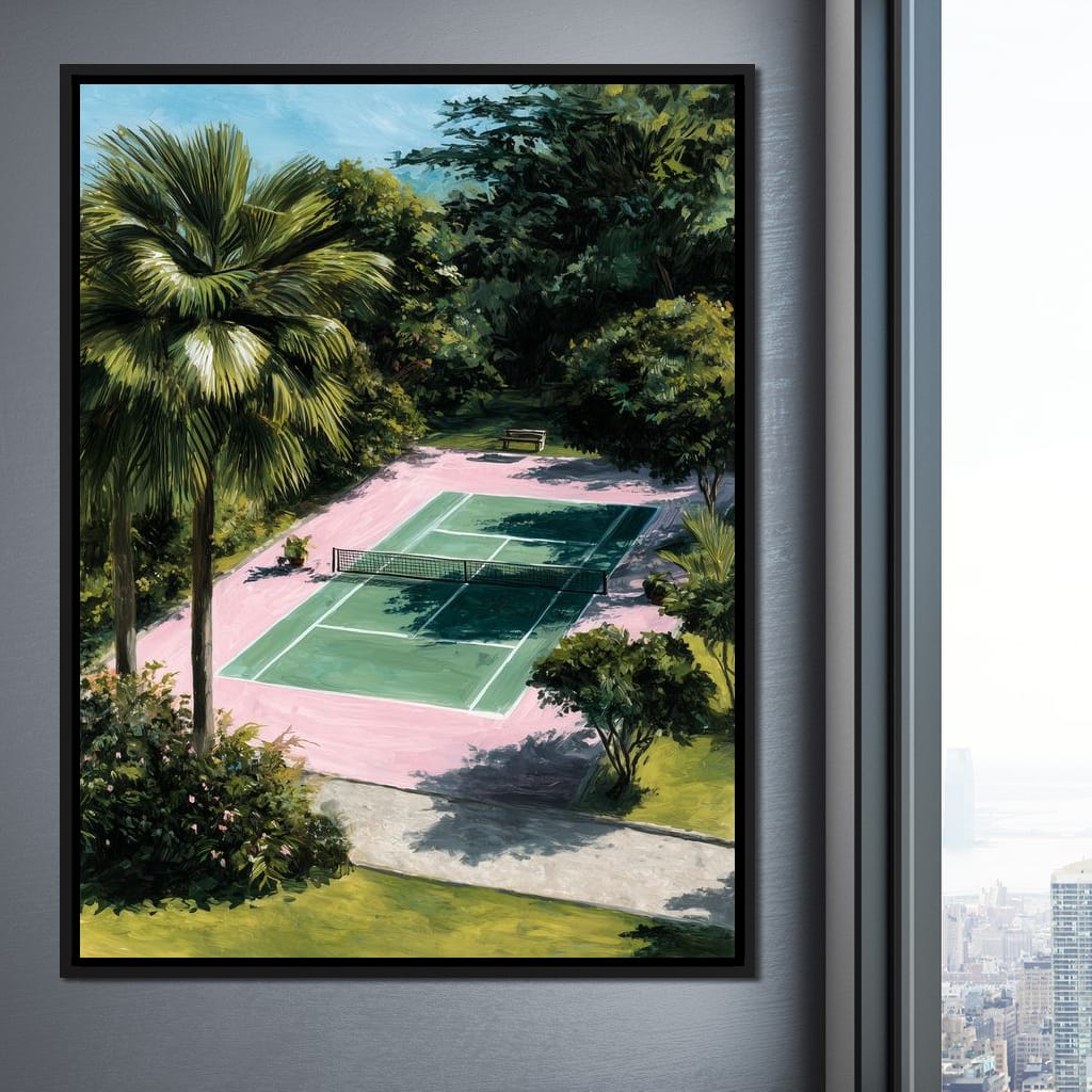 Palm Garden Tennis Court Retreat Canvas Wall Art