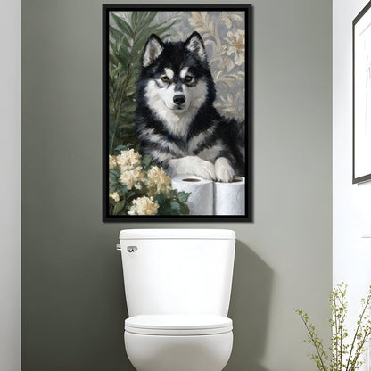 Malamute Bathroom Guardian Canvas Wall Art