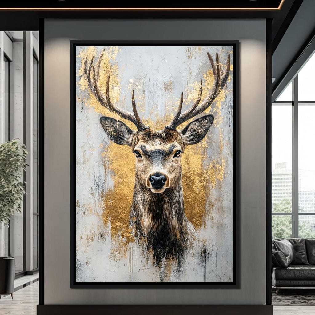 Majestic Golden Deer Portrait Canvas Wall Art