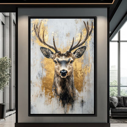 Majestic Golden Deer Portrait Canvas Wall Art