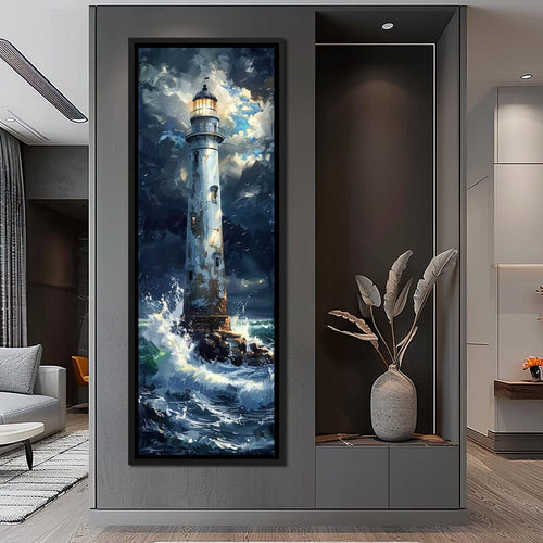 Lighthouse of Stormy Shores Canvas Wall Art