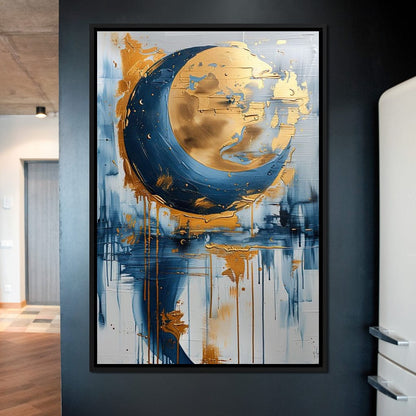 Golden Swirls on Sapphire Tides Canvas Wall Art