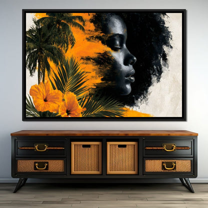 Golden Palms Dark Silhouette Canvas Wall Art