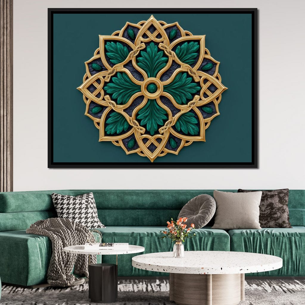 Gilded Emerald Knot Medallion Canvas Wall Art