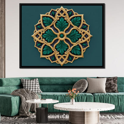 Gilded Emerald Knot Medallion Canvas Wall Art