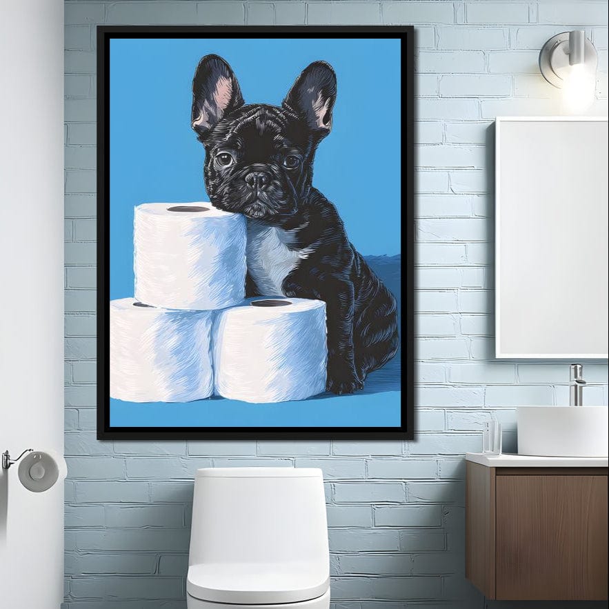 Frenchie Guarding Toilet Rolls Canvas Wall Art