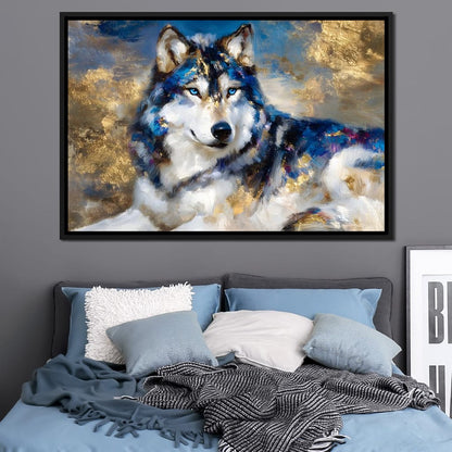 Sapphire Wolf Gold Radiance Canvas Wall Art