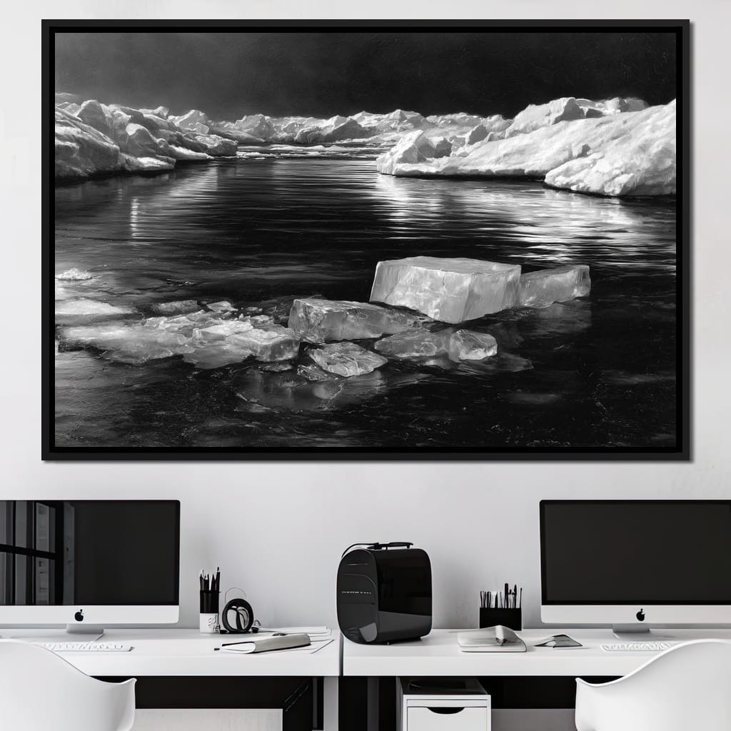 Midnight Drift Ice Fjord Canvas Wall Art