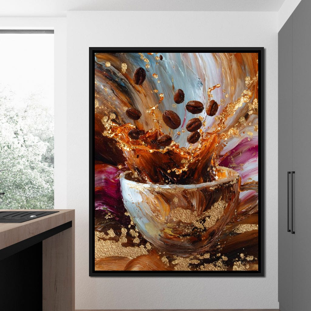 Golden Coffee Splash Reverie Canvas Wall Art