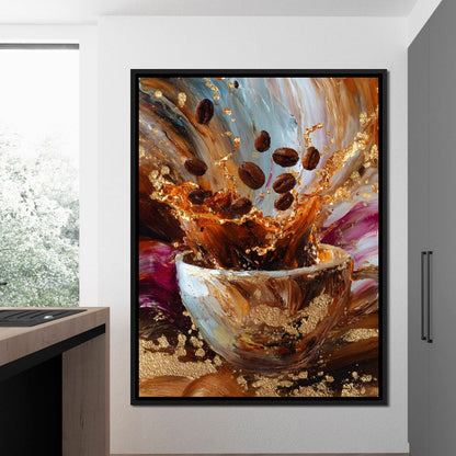 Golden Coffee Splash Reverie Canvas Wall Art