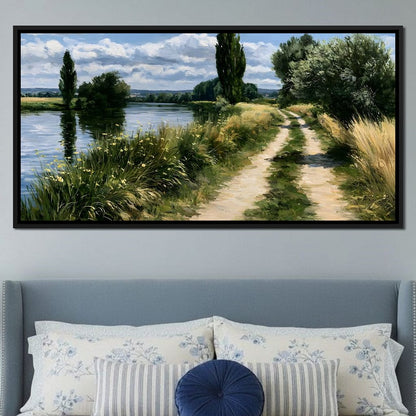 Walking Towards The Summer Riverbank Canvas Wall Art