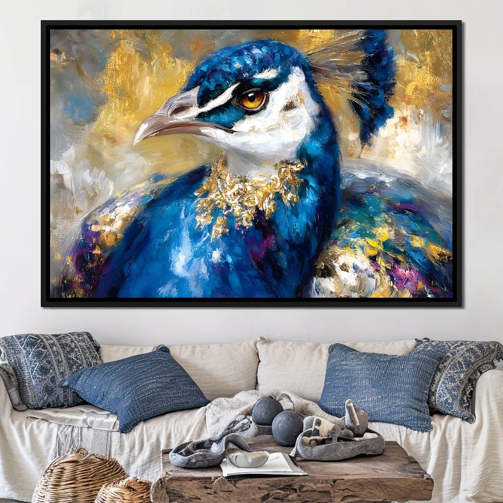 Regal Peacock Gold Radiance Canvas Wall Art