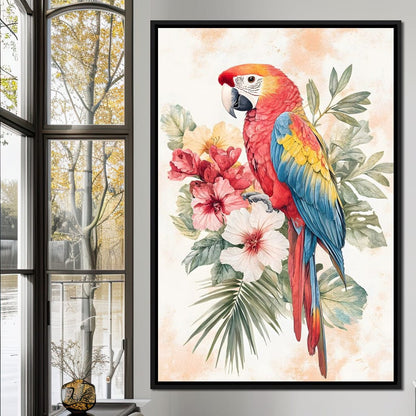 Tropical Parrot Floral Burst Canvas Wall Art