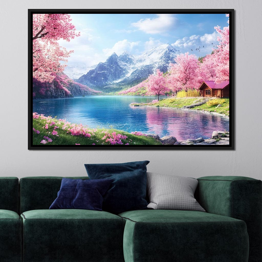 Cherry Blossom Alpine Retreat Canvas Wall Art