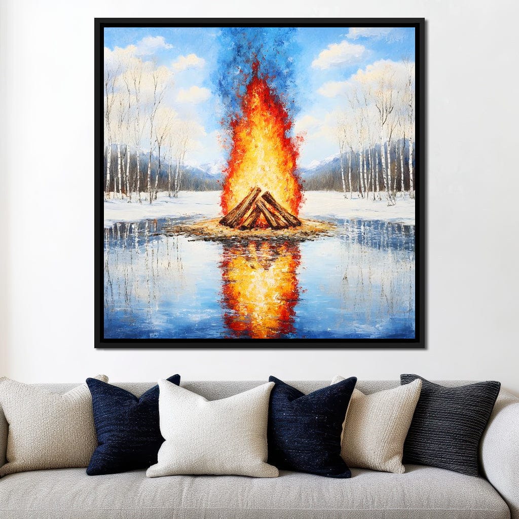 Winter Flames Reflecting Canvas Wall Art