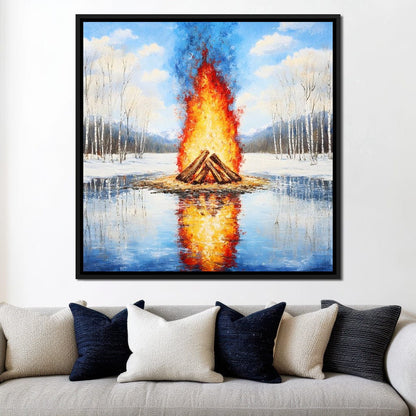 Winter Flames Reflecting Canvas Wall Art