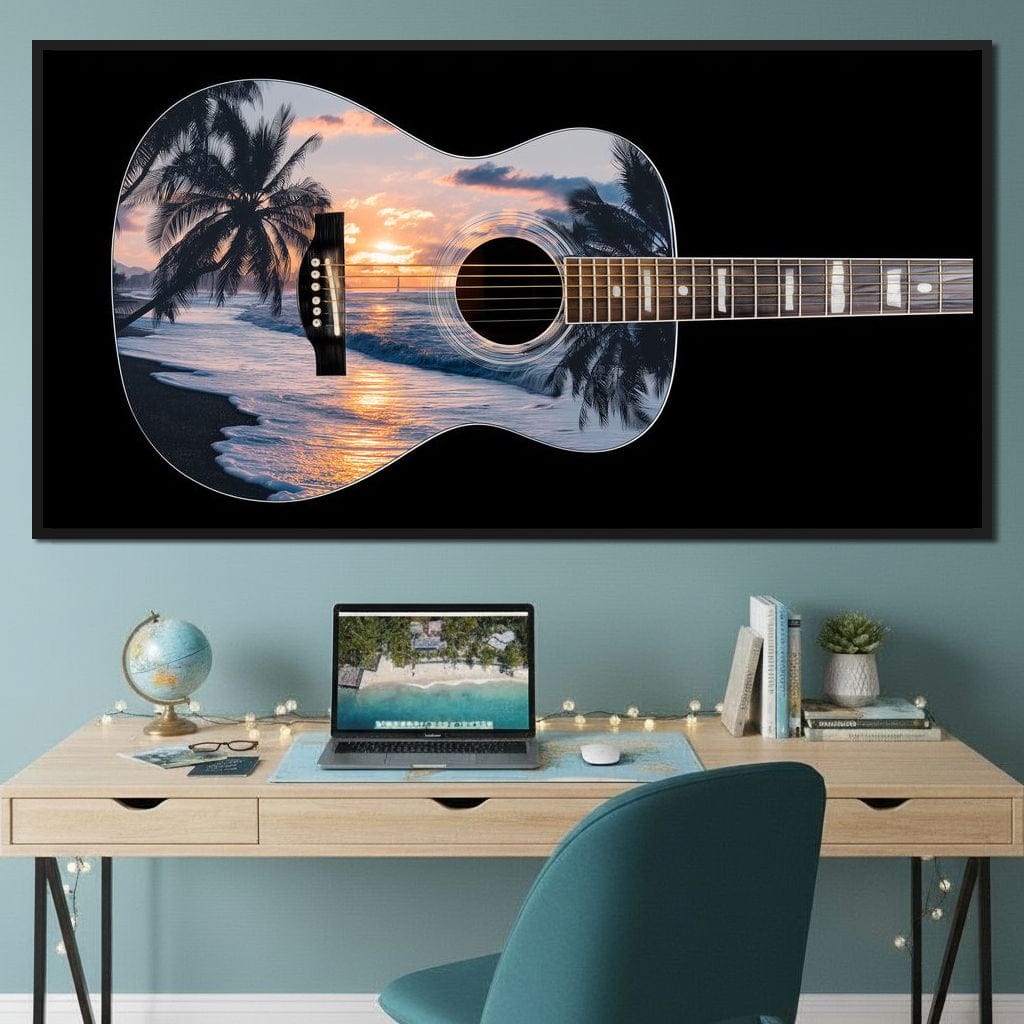 Tropical Sunset Guitar Dream Canvas Wall Art