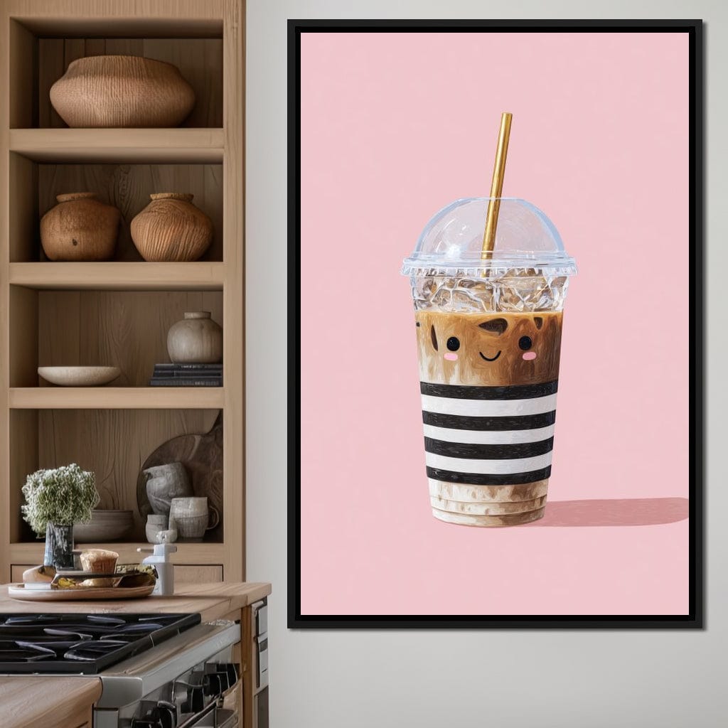 Happy Iced Latte Pop Minimalism Canvas Wall Art