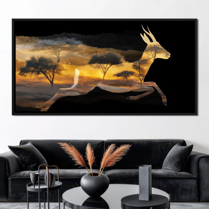 Golden Savanna Antelope Run Canvas Wall Art
