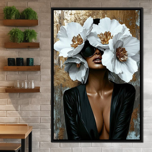 Golden Elegance Floral Expression Canvas Wall Art