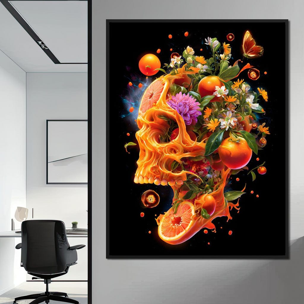 Floral Citrus Skull Energy Burst Canvas Wall Art
