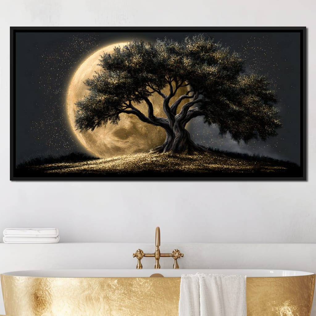 Gilded Roots Beneath A Radiant Moon Canvas Wall Art