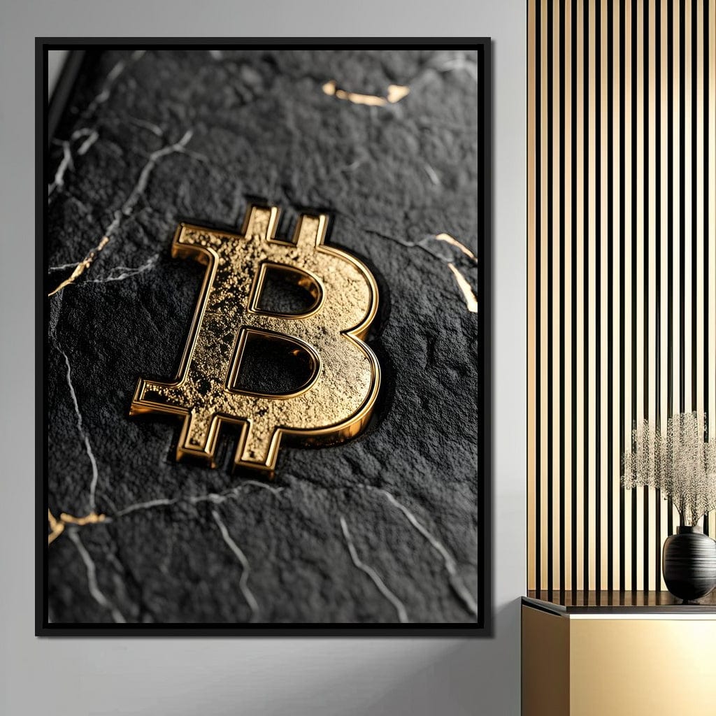 Golden Bitcoin Luxe Marble Icon Canvas Wall Art