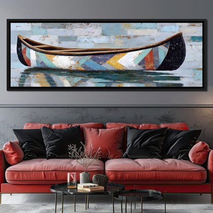 Patchwork Canoe Reflections Canvas Wall Art