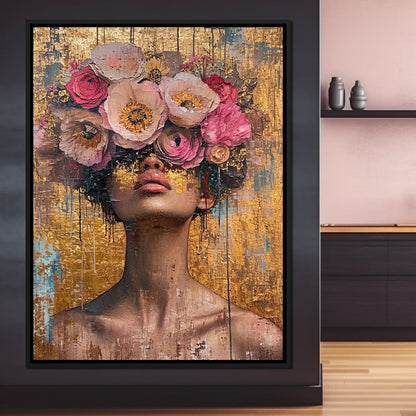 Golden Petals Hair Canvas Wall Art
