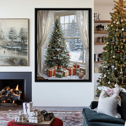 Christmas Tree by the Window Canvas Wall Art