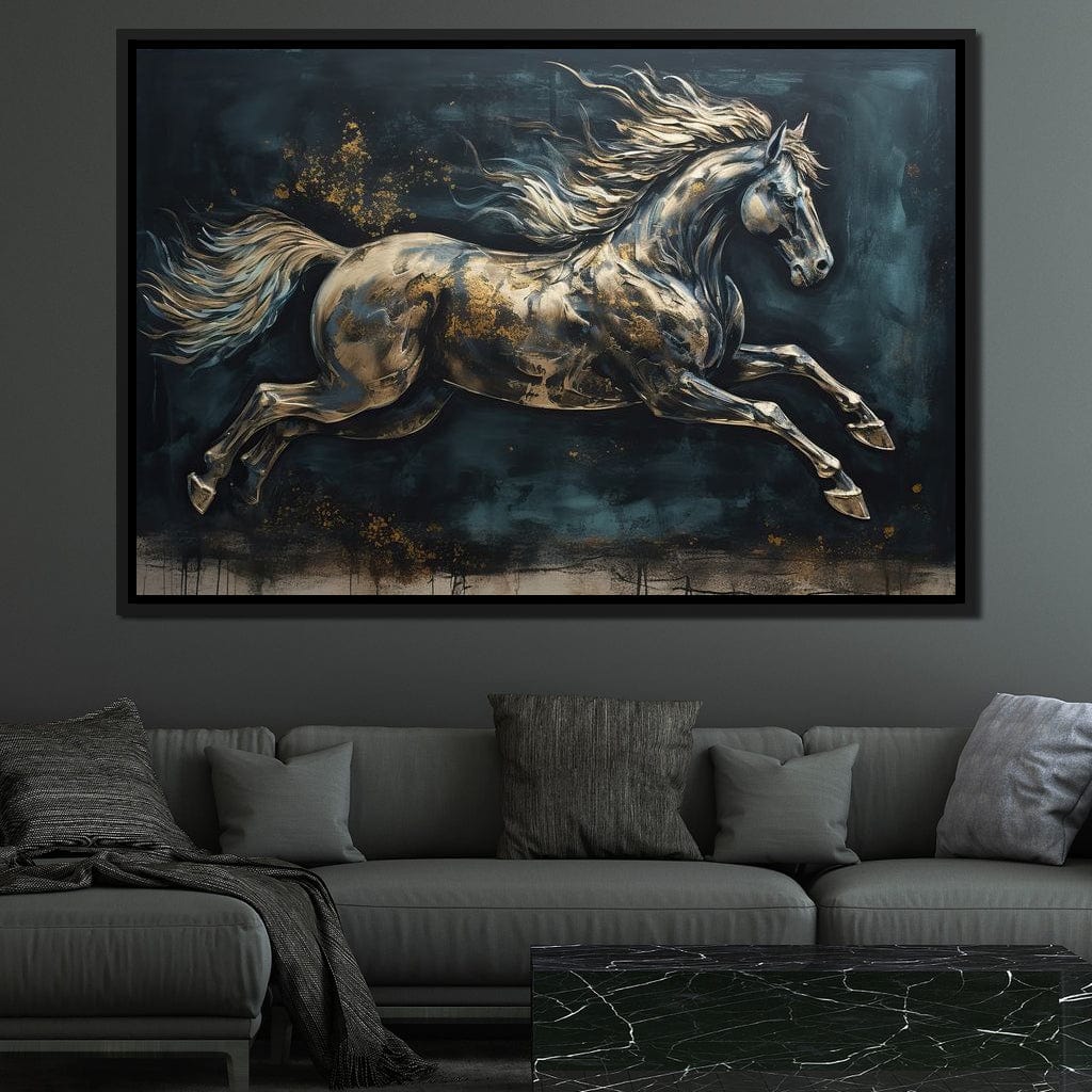 Gilded Running Horse Canvas Wall Art