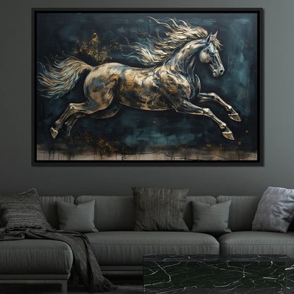 Gilded Running Horse Canvas Wall Art