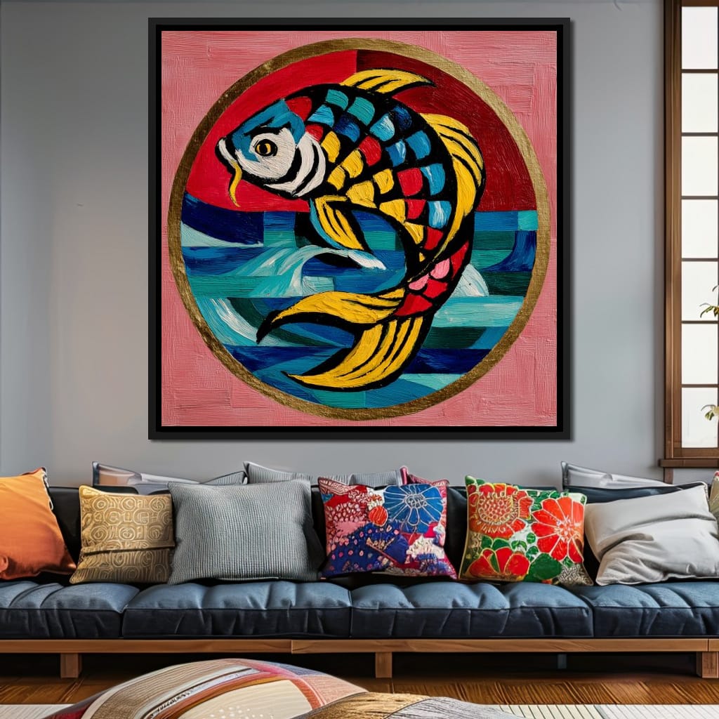 Colorful Koi Fish Mosaic Wave Canvas Wall Art