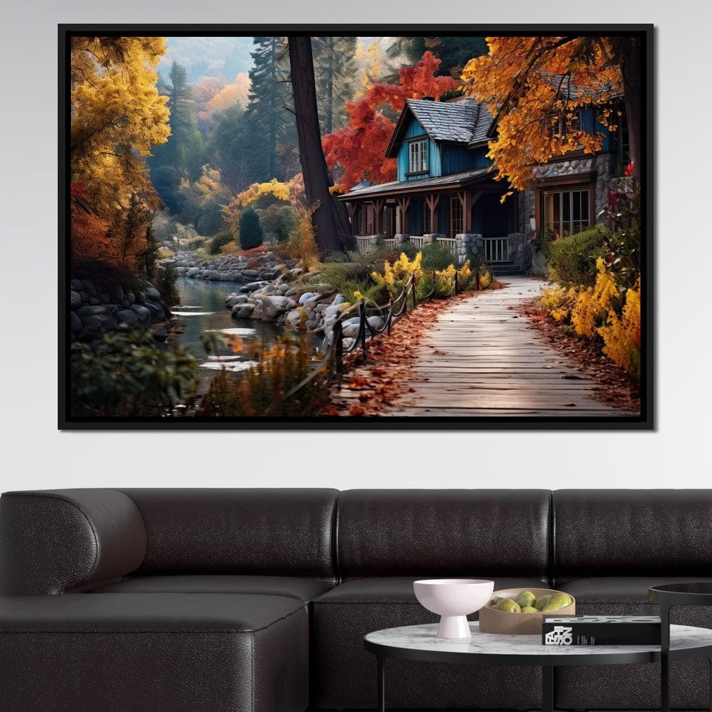 Blue House in the Woods Canvas Wall Art