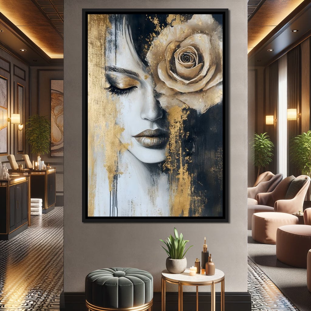 Golden Rose Reverie Portrait Canvas Wall Art