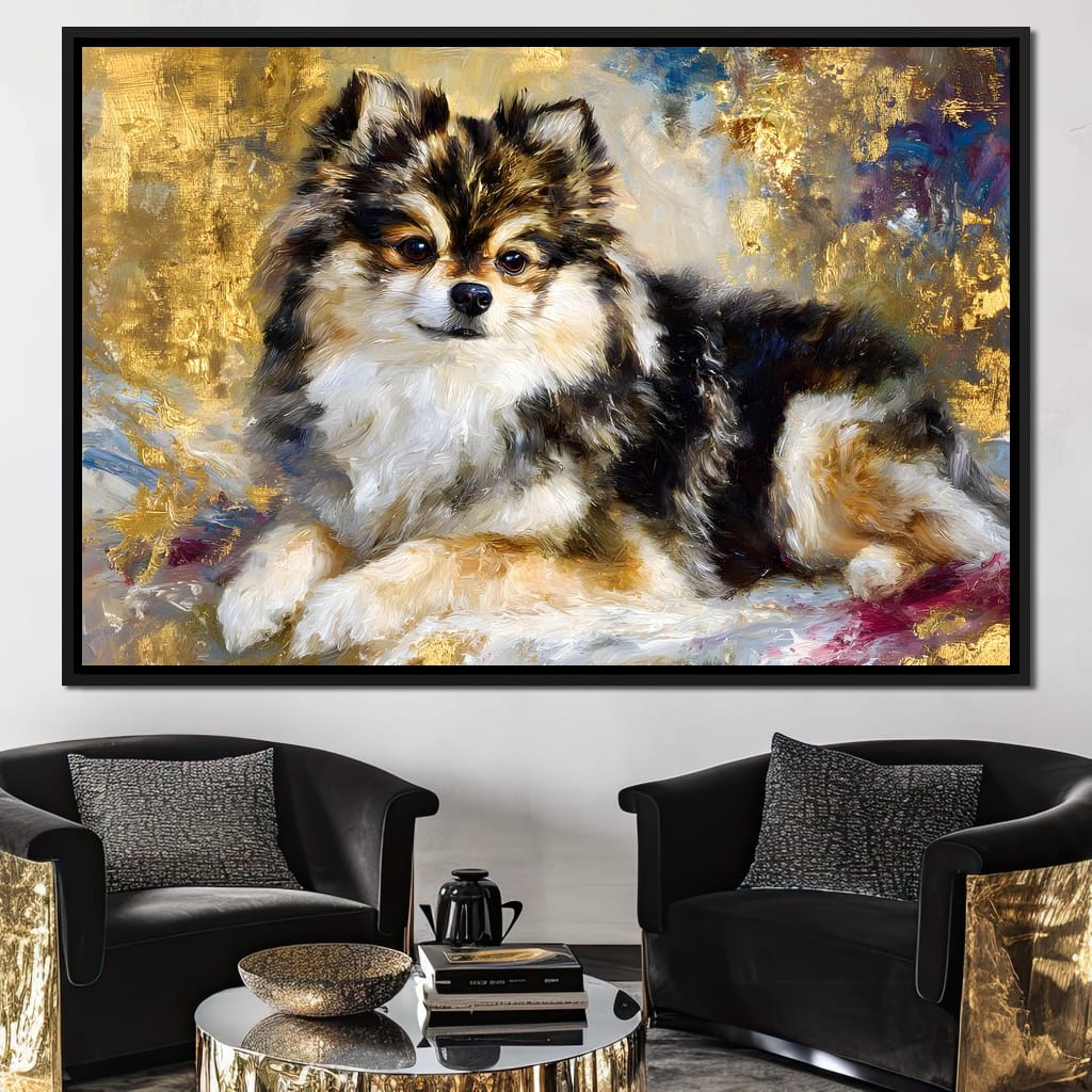 Golden Pomeranian Portrait Glow Canvas Wall Art