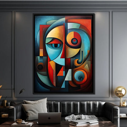 Scarlet, Sienna, and Mustard Cubism Canvas Wall Art
