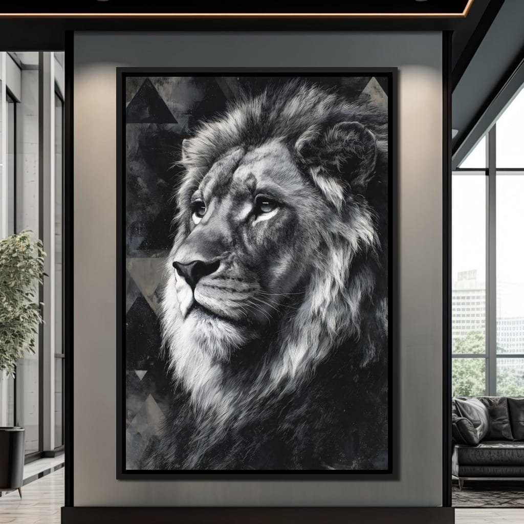 Monochrome Lion King Portrait Canvas Wall Art