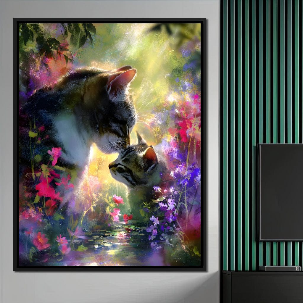 Gentle Cats Nuzzle Floral Dream Canvas Wall Art