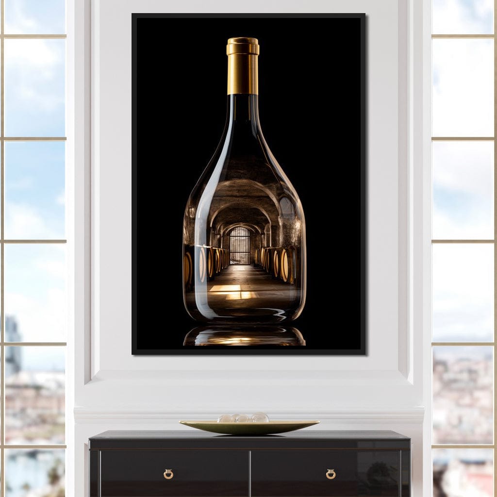 Golden Cellar Bottle Portal Canvas Wall Art