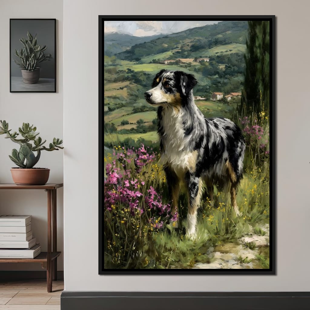 Australian Shepherd Meadow Sentinel Canvas Wall Art