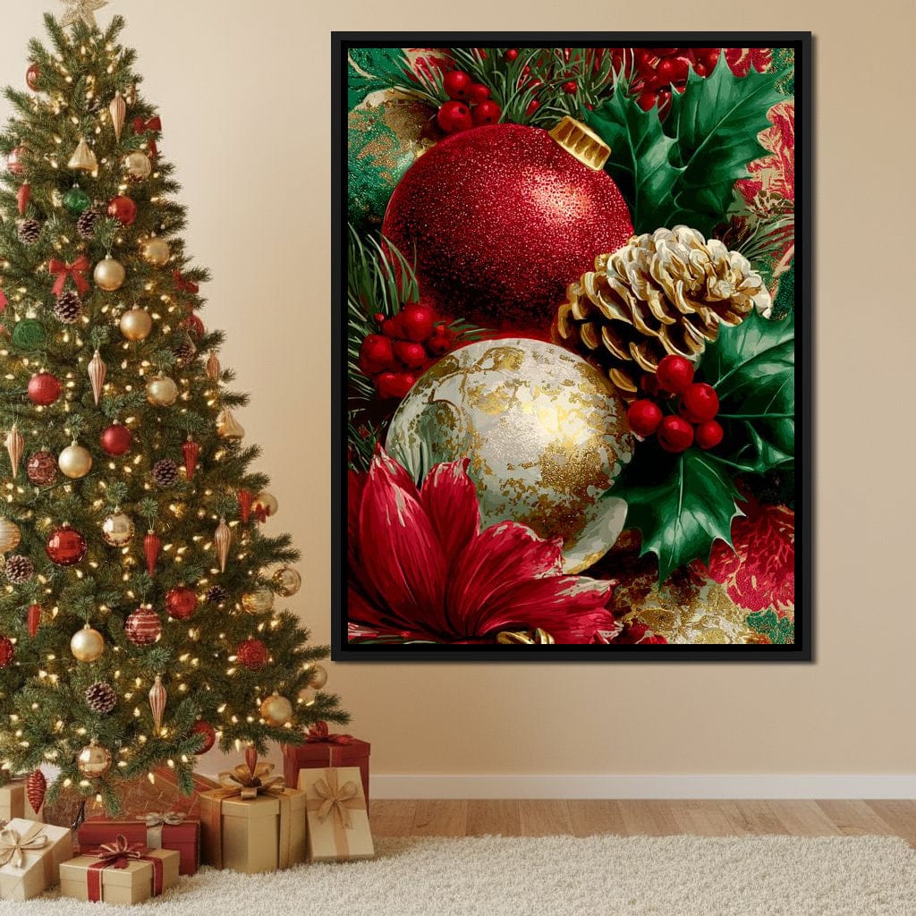 Festive Pine Holly Joyful Noel Canvas Wall Art