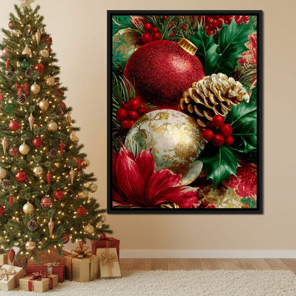 Festive Pine Holly Joyful Noel Canvas Wall Art