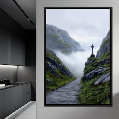 Misty Highland Cross Pathway Canvas Wall Art