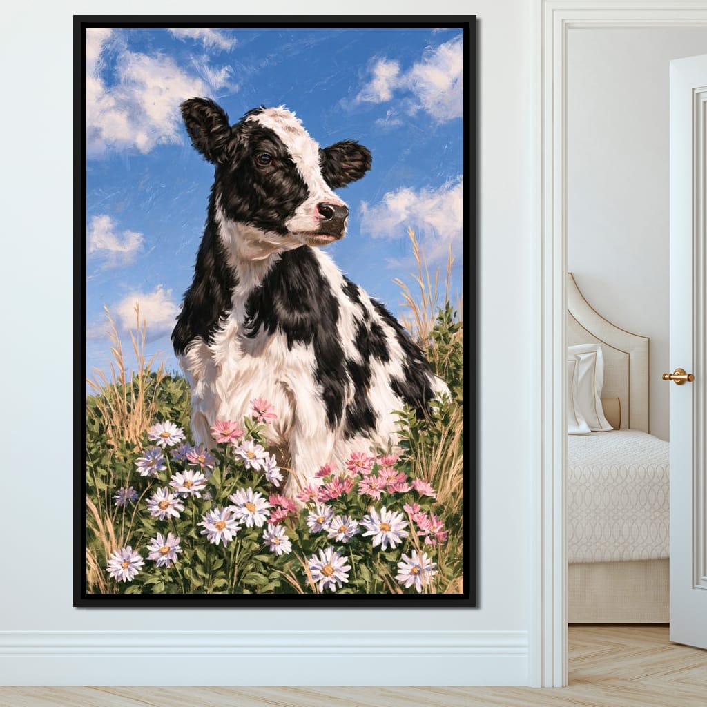 Gentle Pasture Cow Under Summer Skies Canvas Wall Art