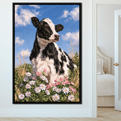 Gentle Pasture Cow Under Summer Skies Canvas Wall Art