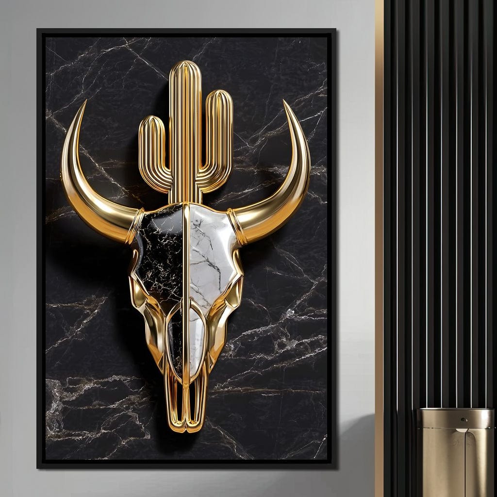 Golden Desert Totem Skull Marble Canvas Wall Art