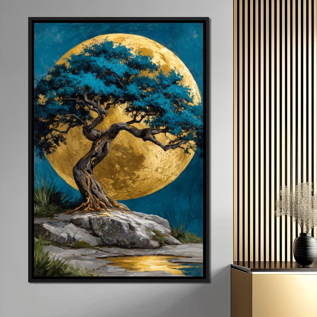 Golden Moonlit Tree Reverie Canvas Wall Art