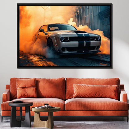 Silver Hellcat Burnout Canvas Wall Art