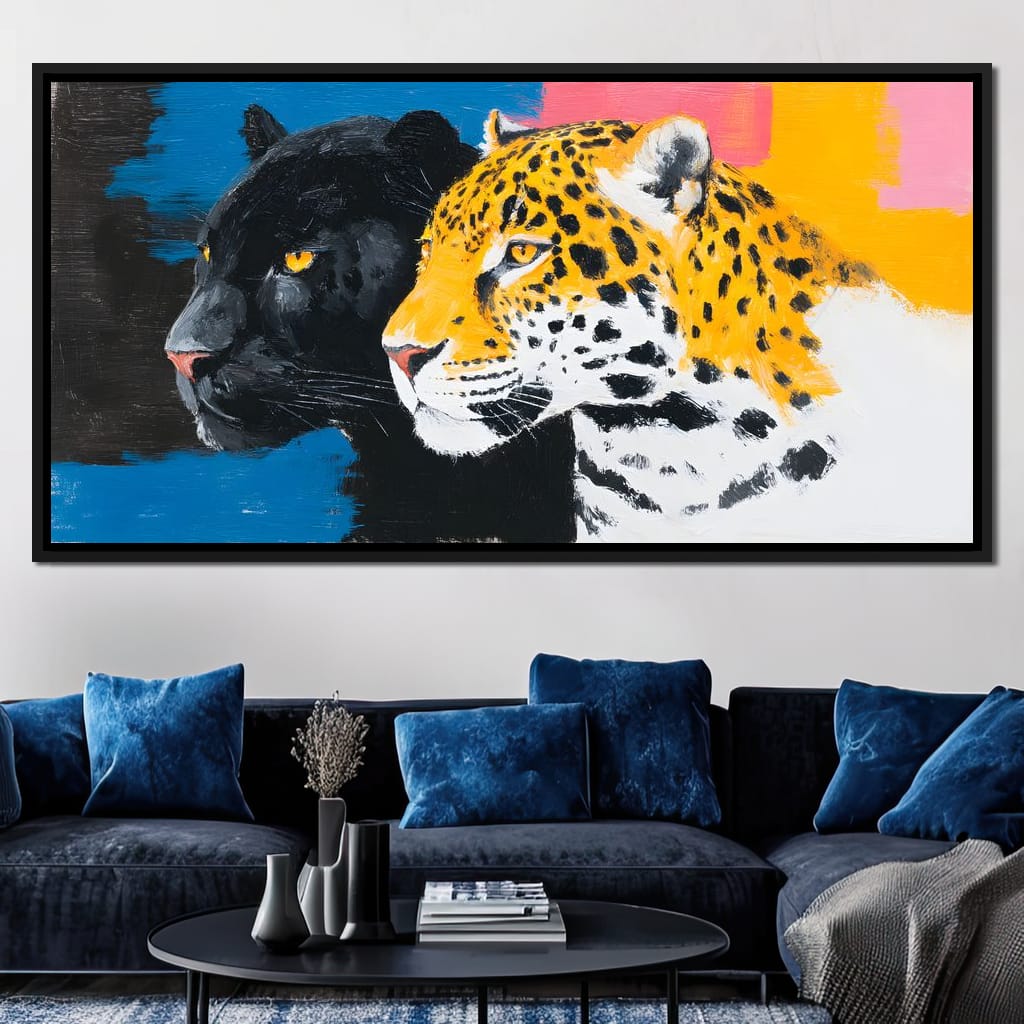 Dual Leopard Heads Pop Painting Canvas Wall Art
